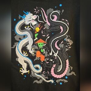 NWT, RIPINDIP, Black Cropped Hoodie with Colorful Graphic, Sz. XL